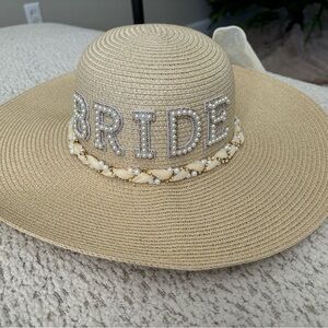 Beige Bride Sun Hat with Pearl Accents